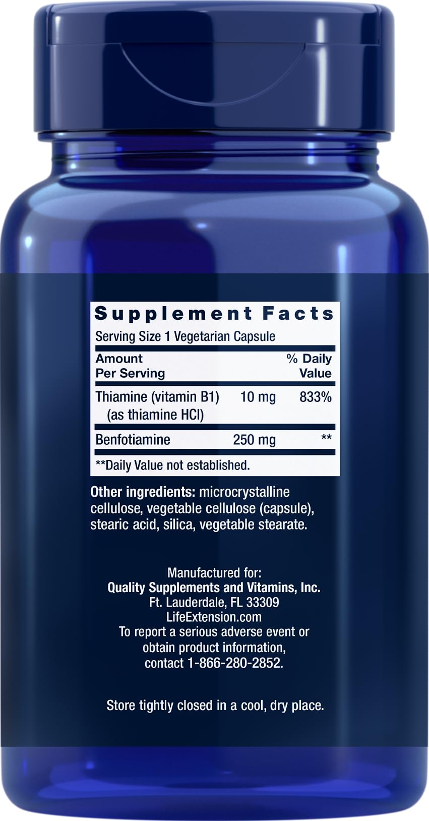 Life Extension Mega Benfotiamine 250 mg, 180 Vegetarian Capsules