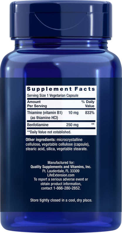 Life Extension Mega Benfotiamine 250 mg, 180 Vegetarian Capsules