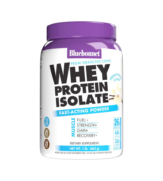 Bluebonnet Grass Fed Whey Protein Isolate 26 g Energy & Workout Recovery BCAA Amino Acids - Gluten-Free, Non-GMO, Soy-Free Vanilla Protein Powder for Women & Men - 14 Servings