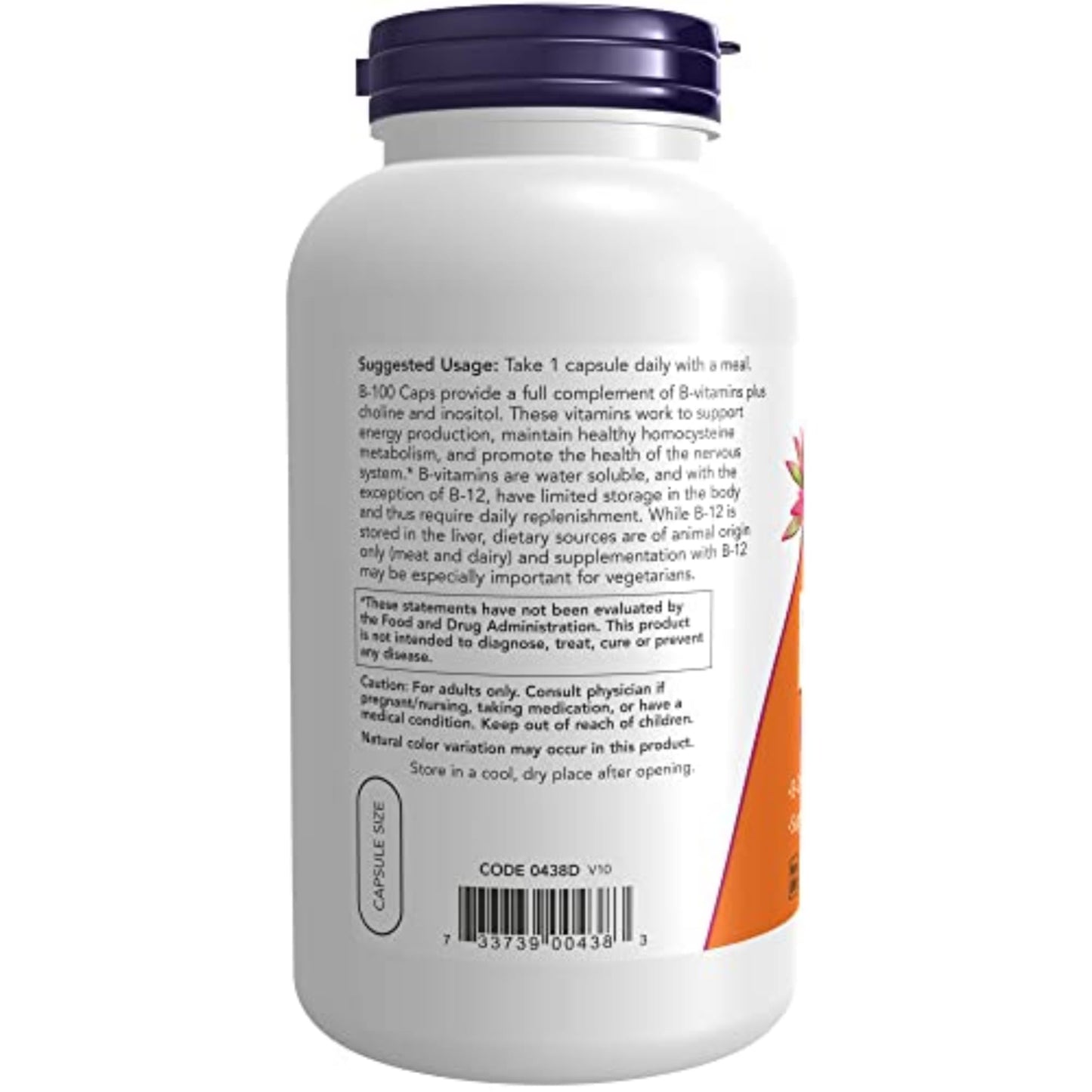 NOW Supplements, Vitamin B-100, Energy Production*, Nervous System Health*, 250 Veg Capsules