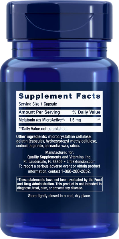 Life Extension Melatonin IR/XR, 1.5 mg, immediate- and Extended-Release Formula for Optimal Sleep Support, Healthy circadian Rhythms, Cellular Defense, Gluten-Free, Non-GMO, 60 Capsules