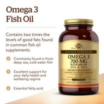 Solgar Double Strength Omega-3 700 mg, 120 Softgels - Fish Oil Supplement - Support for Cardiovascular, Joint & Cellular Health - Contains EPA & DHA Omega 3 Fatty Acids - Gluten Free - 120 Servings