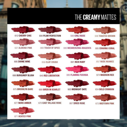 Maybelline Color Sensational Lipstick, Lip Makeup, Matte Finish, Hydrating Lipstick, Nude, Pink, Red, Plum Lip Color, Nude Nuance, 1 Count