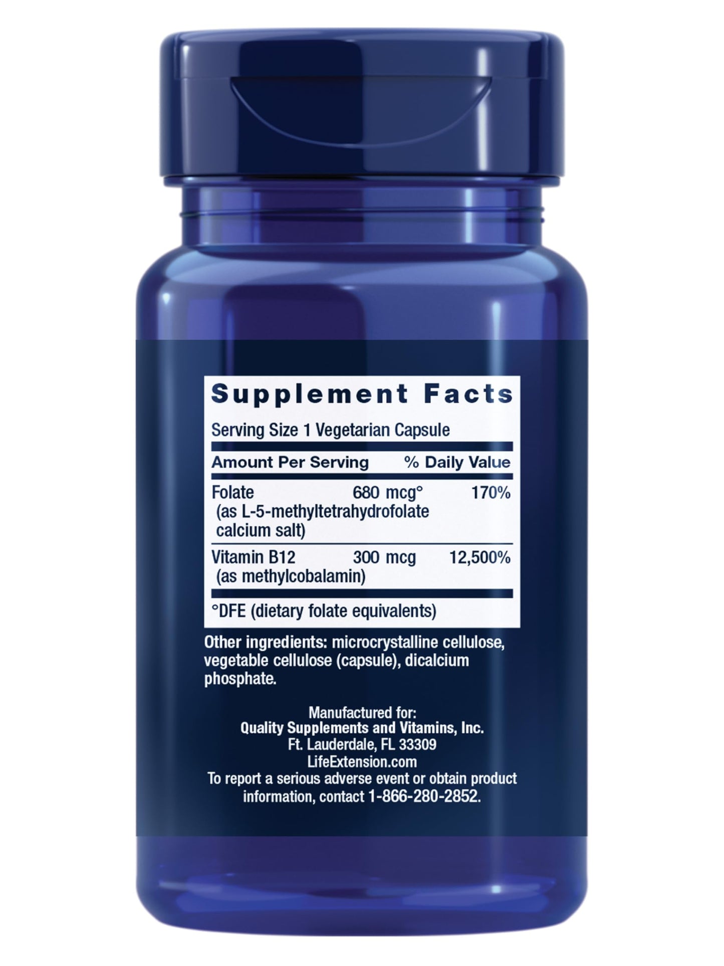 Life Extension BioActive Folate & Vitamin B12, Promotes Heart, Brain & GI Tract Health, Non-GMO, Gluten-Free, Vegetarian, 90 Capsules