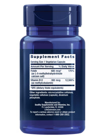 Life Extension BioActive Folate & Vitamin B12, Promotes Heart, Brain & GI Tract Health, Non-GMO, Gluten-Free, Vegetarian, 90 Capsules