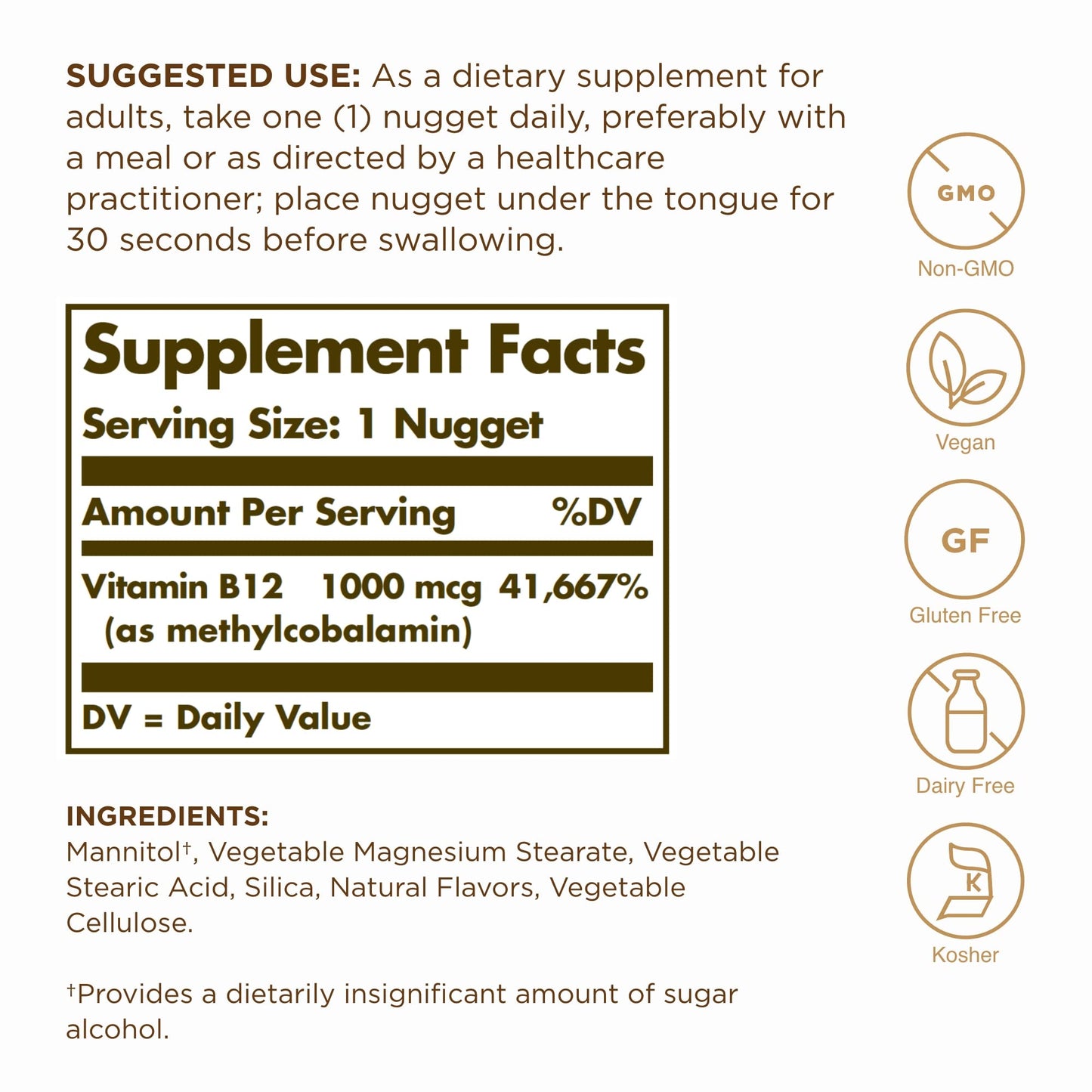 Solgar Methylcobalamin (Vitamin B12) 1000 mcg - 60 Nuggets, Pack of 2 - Supports Energy Metabolism - Non-GMO, Vegan, Gluten Free, Dairy Free, Kosher - 120 Total Servings
