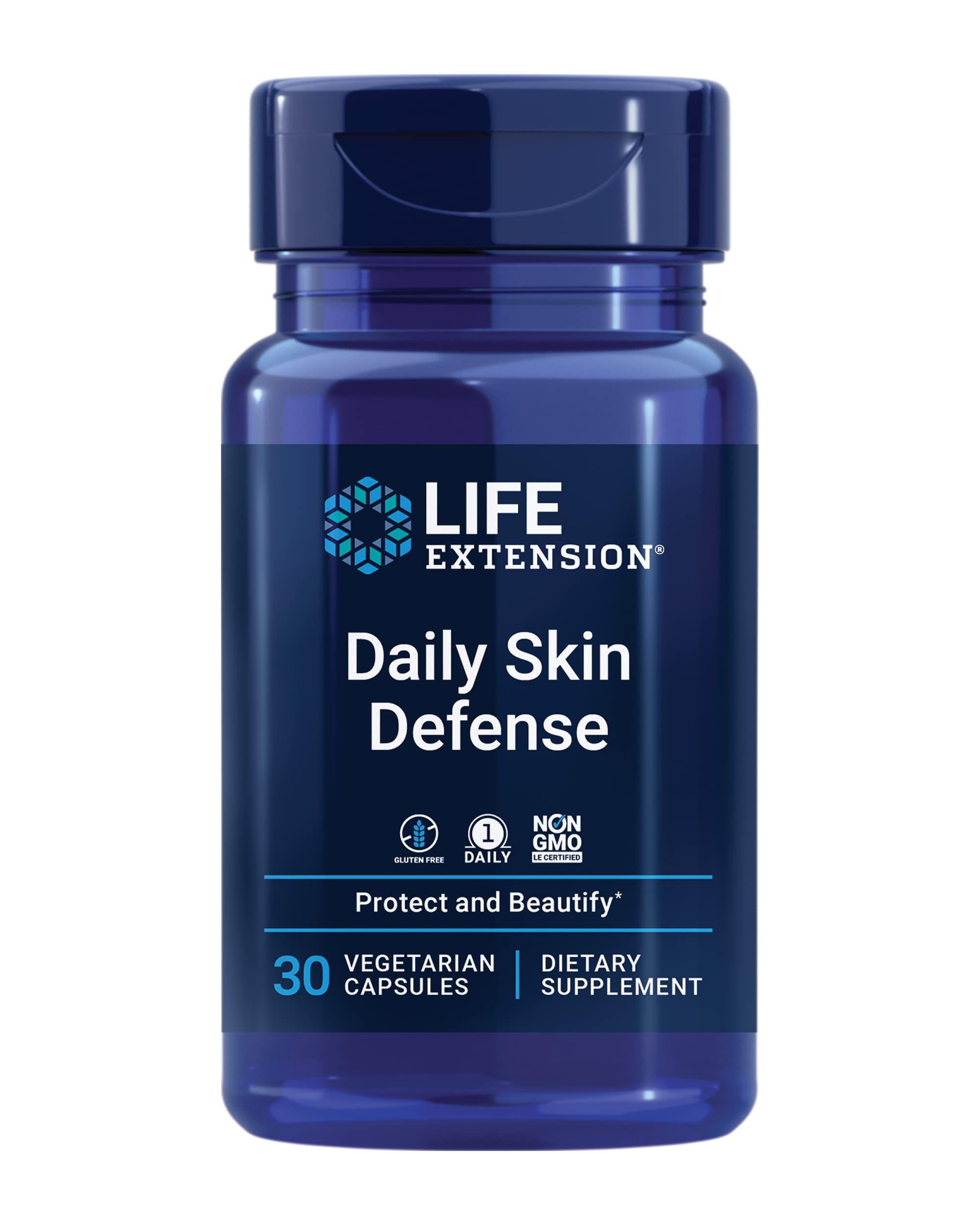 Life Extension Daily Skin Defense, Vitamin C, ceramides, Rosemary, Lemon Verbena, Helps Fight oxidative Stress & The Appearance of Wrinkles, Gluten-Free, Once-Daily, Non-GMO, Vegetarian, 30 Capsules