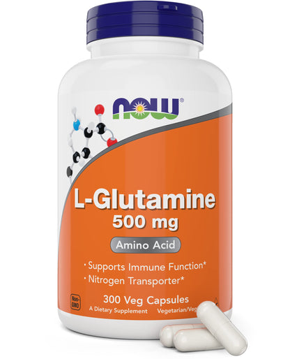 Now L-Glutamine 500mg 300 Veg Capsules - Non-GMO Supplement - Vegan Lglutamine Caps