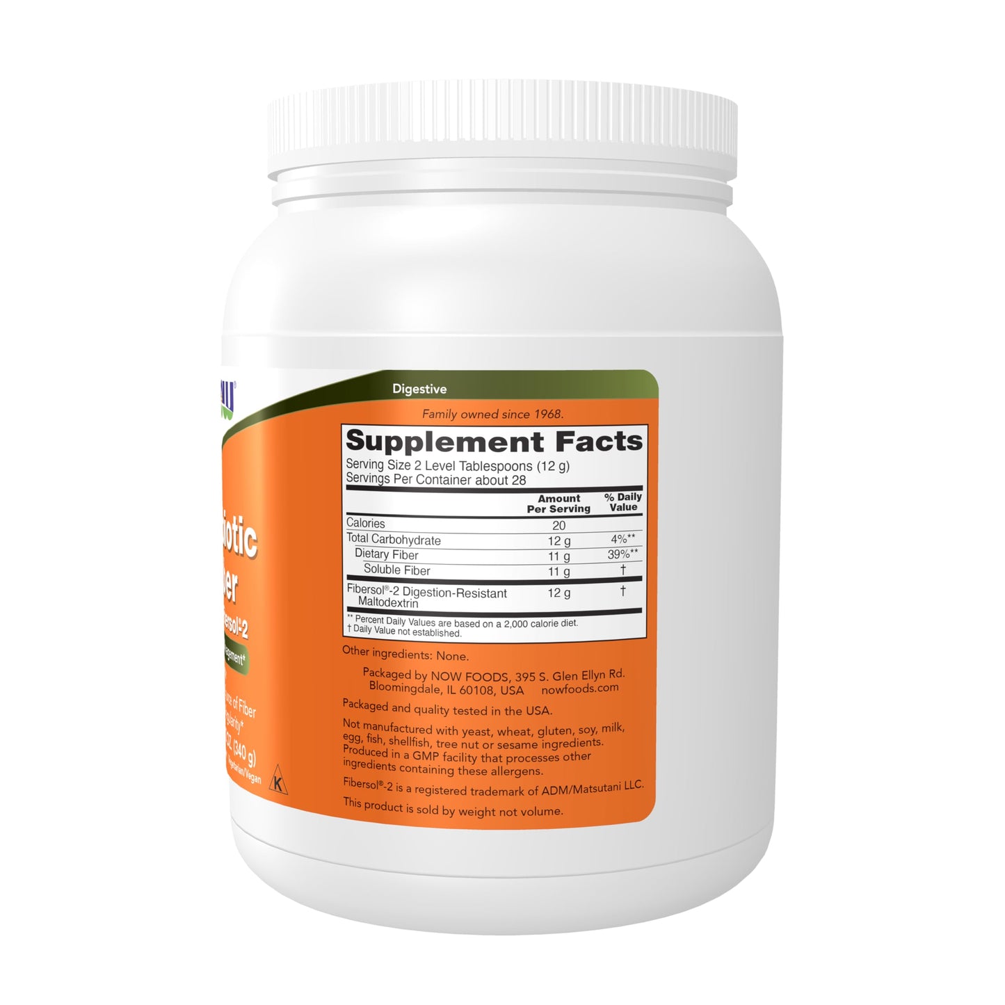 NOW Foods Supplements, Prebiotic Fiber with Fibersol-2, derived from Non-GMO corn, Powder, 12-Ounce
