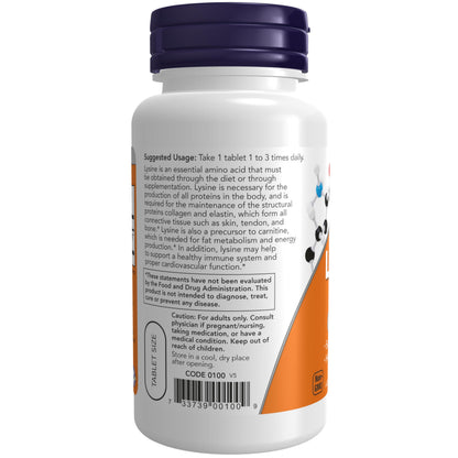 NOW Foods Supplements, L-Lysine (L-Lysine Hydrochloride) 500 mg, Amino Acid, 100 Count(Pack of 1)