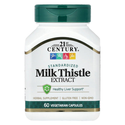 21st Century Milk Thistle Extract 80% Silymarin Capsules, Liver, 60 Count
