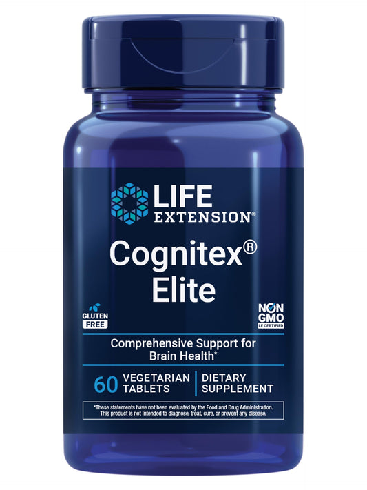 Life Extension Cognitex® Elite, sage, Blueberry, ashwagandha, phosphatidylserine, vinpocetine, Attention, Focus, Mood & Memory, Gluten-Free, Non-GMO, Vegetarian, 60 Tablets