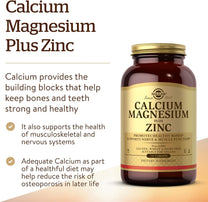 Solgar Calcium Magnesium Plus Zinc, 250 Tablets - Promotes Healthy Bones and Teeth - Supports Nerve & Muscle Function - Non GMO, Vegan, Gluten Free, Dairy Free, Kosher, Halal - 83 Servings