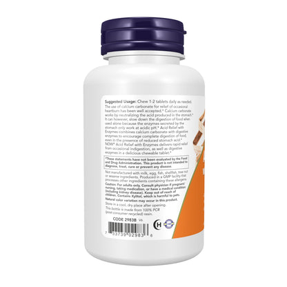 NOW Foods Supplements, Acid Relief with Enzymes, Xylitol Sweetened, Digestive Health*, 60 Chewables