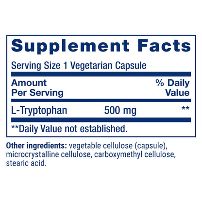 Life Extension L-Tryptophan, 500 mg, Encourages Healthy Serotonin Levels and Promotes Healthy Sleep, Mood, Stress Response & Satiety, Gluten-Free, Non-GMO, Vegetarian, 90 Capsules
