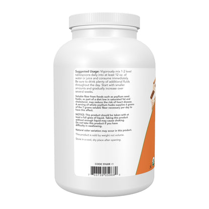 NOW Foods Supplements, Whole Psyllium Husks, Certified Organic, Non-GMO Project Verified, Soluble Fiber, 12-Ounce