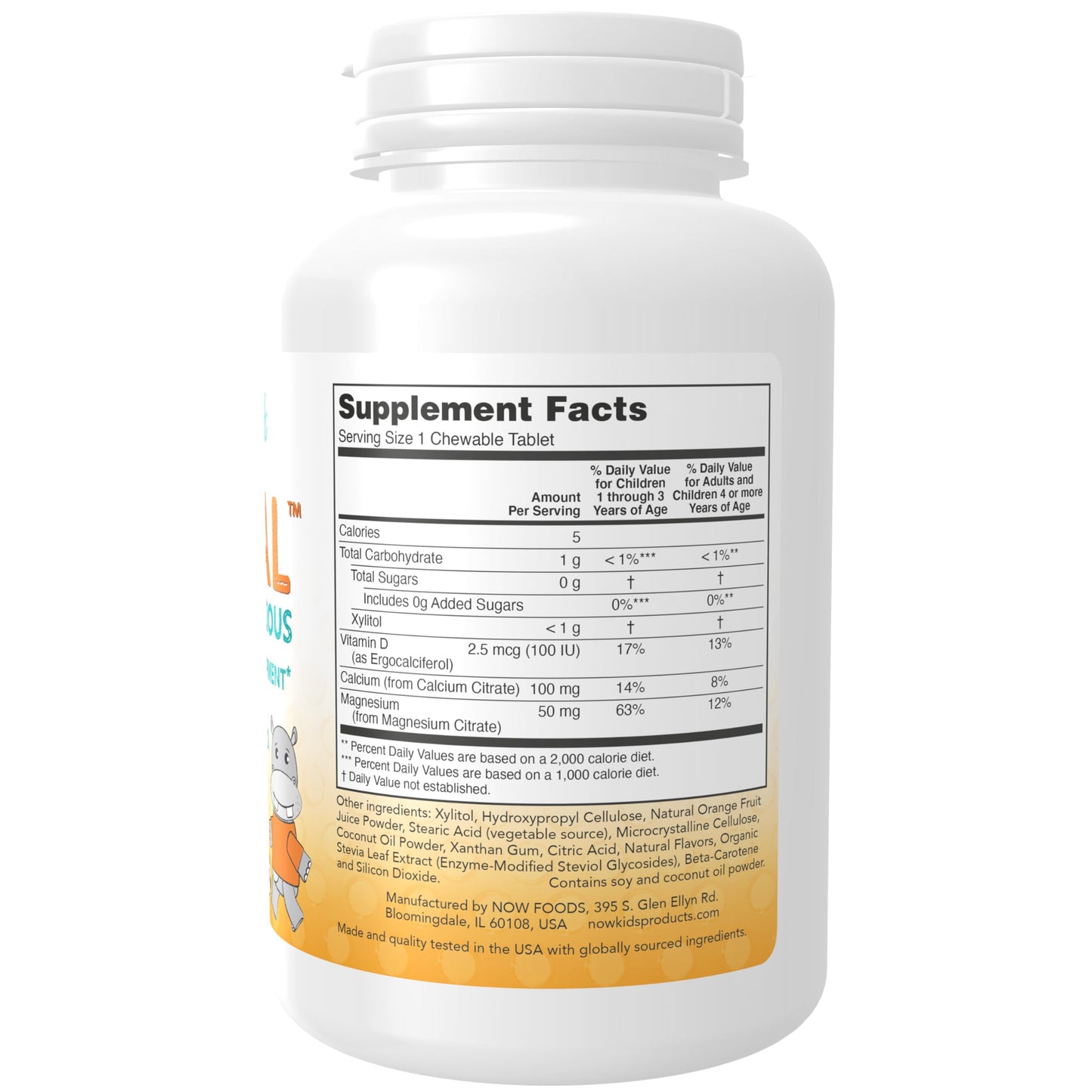 NOW Supplements, Kid Cal with Calcium Citrate, Magnesium and Vitamin D, Tart Orange, 100 Chewables, Packaging May Vary (Pack of 2)