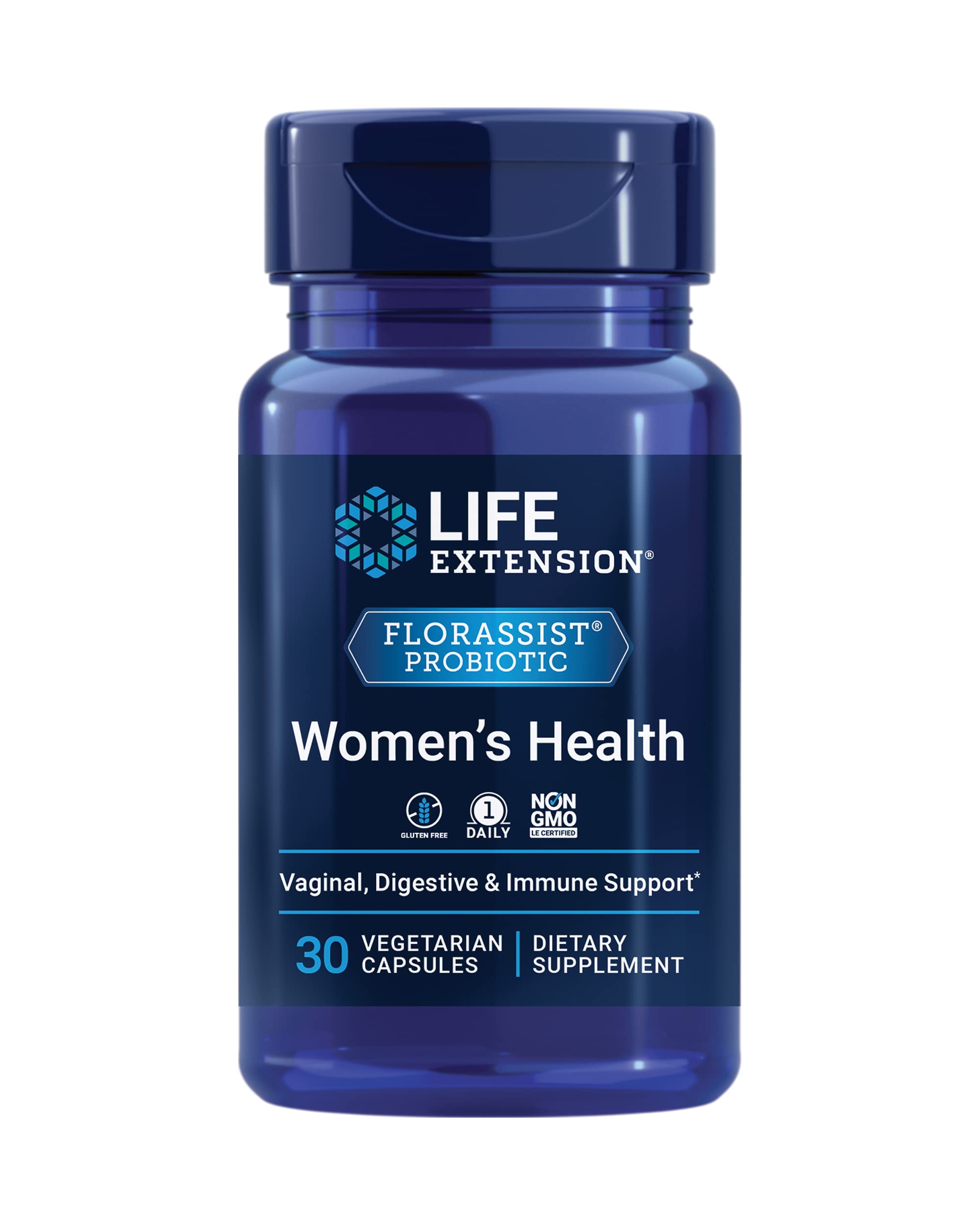 Life Extension FLORASSIST® Probiotic Women's Health, Vaginal Health, Digestive Health, Immune Health, Gluten-Free, Non-GMO, Vegetarian, Once-Daily Formula, 30 Capsules