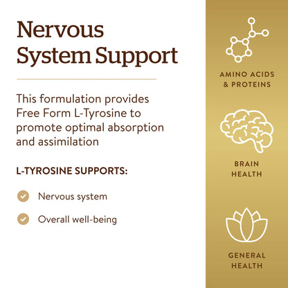 Solgar L-Tyrosine 500 mg, 100 Vegetable Capsules - Vegan, Gluten Free
