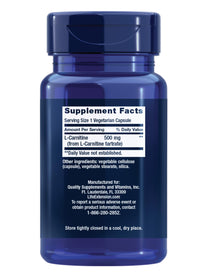 Life Extension L-Carnitine – 500 mg, Energy Supplement, Memory Supplement – Free Form Amino Acid, Nitric Oxide Support, Healthy Blood Pressure – Gluten-Free, Non-GMO, Vegetarian – 30 Capsules