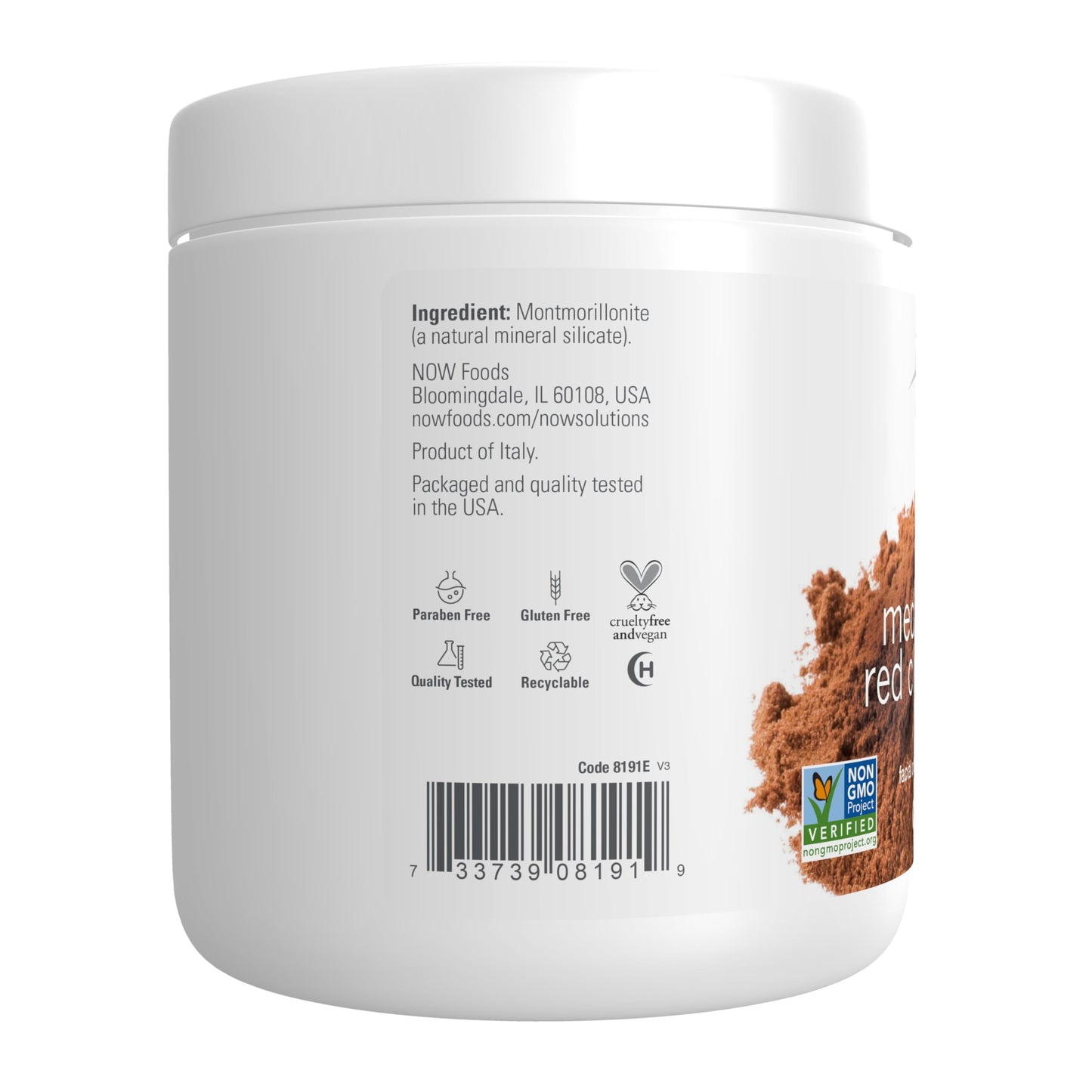 NOW Foods Solutions, Mediterranean Red Clay Powder, Pure Powder for Sensitive Skin Facial Mask, 14-Ounce