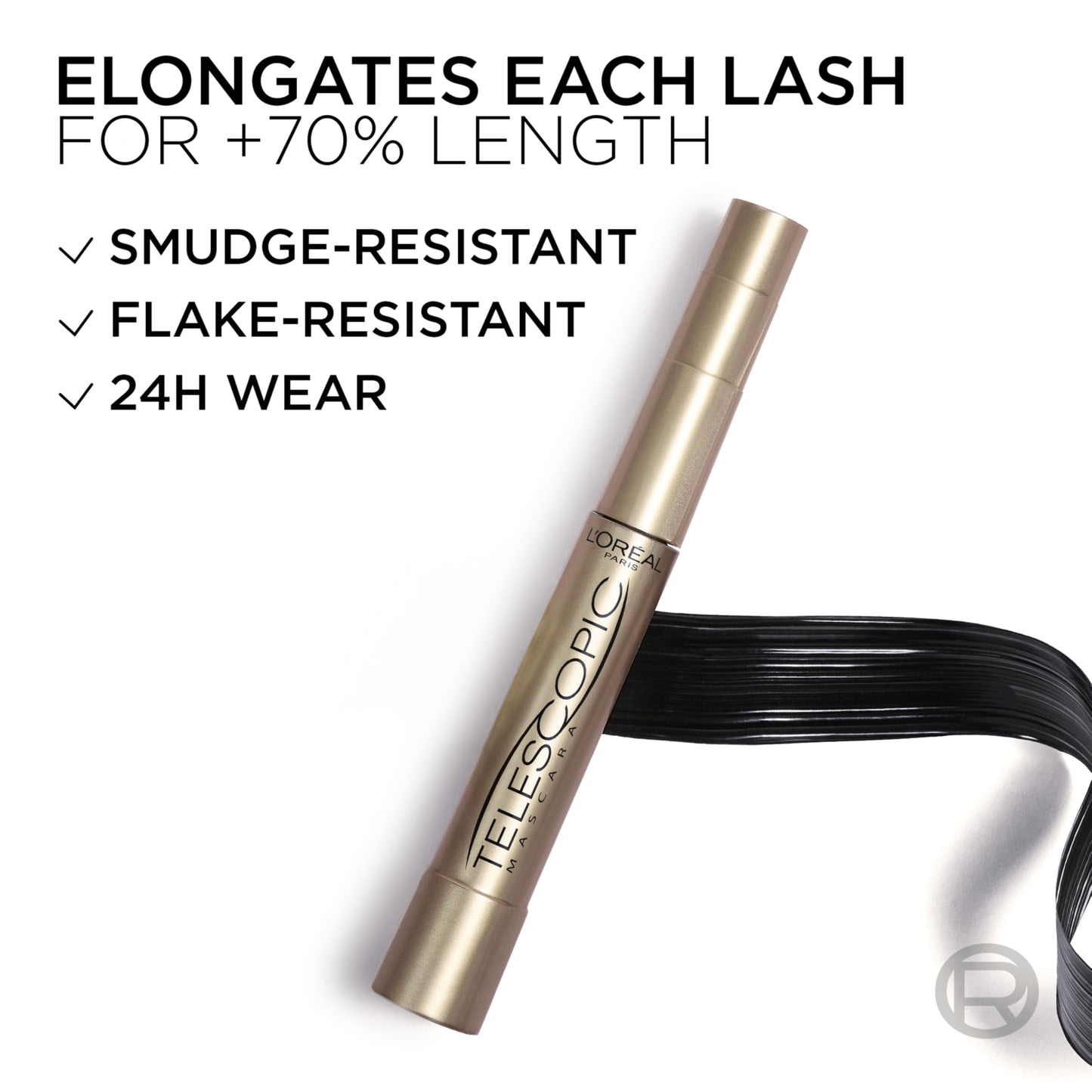 L’Oreal Paris Makeup Original Telescopic Mascara, Separating Mascara Volume and Length Formula, Washable, Black, 0.27 Fl Oz., 1 Count