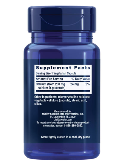 Life Extension Calcium D-Glucarate, 200 mg - Supports Detoxification, Helps Flush Out Unwanted Compounds – Gluten-Free, Non-GMO, Vegetarian – 60 Capsules