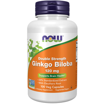 NOW Foods Supplements, Ginkgo Biloba 120 mg, Double Strength, Non-GMO Project Verified, 100 Veg Capsules