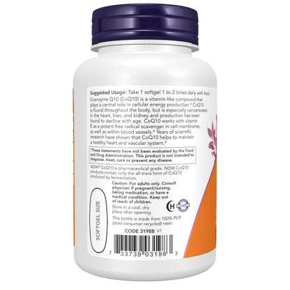 NOW Foods Supplements, CoQ10 400 mg, Pharmaceutical Grade, All-Trans Form produced by Fermentation, 60 Softgels