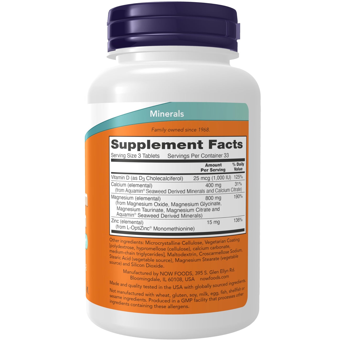 NOW Supplements, Magnesium & Calcium, With Zinc and Vitamin D-3, Nerve and Bone Support*, 100 Tablets
