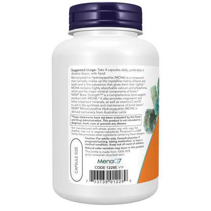 NOW Foods Supplements, Bone Strength™ with Microcrystalline Hydroxyapatite (MCHA), Magnesium and Vitamins C,D and K, 120 Capsules