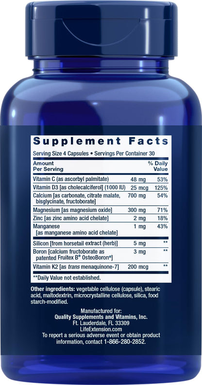 Life Extension Bone Restore Calcium Supplement with Vitamin K2, 120 Capsules (Pack of 3)