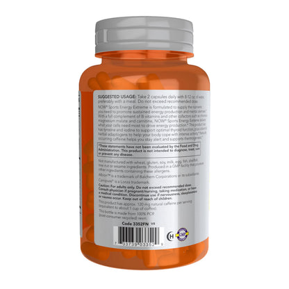 NOW Foods Sports Nutrition, Sports Energy Extreme with B Vitamins and other cofactors such as Chromium, Magnesium Malate and Carnitine, 90 Veg Capsules
