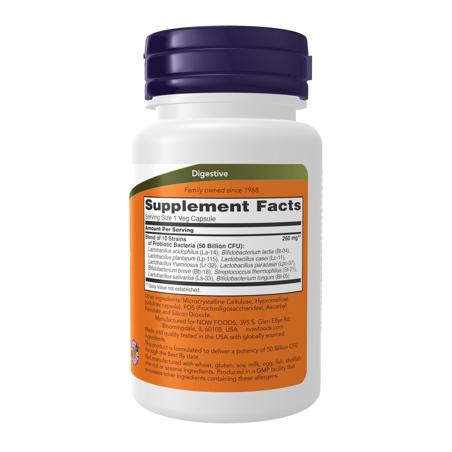 NOW Foods Supplements, Probiotic-10™, 50 Billion, with 10 Probiotic Strains, Strain Verified, 50 Veg Capsules