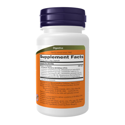 NOW Foods Supplements, Probiotic-10™, 50 Billion, with 10 Probiotic Strains, Strain Verified, 50 Veg Capsules