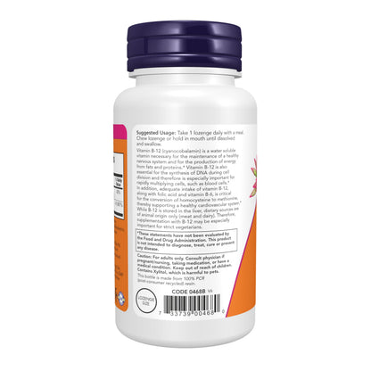 NOW Foods Supplements, Vitamin B-12 1,000 mcg with Folic Acid, Nervous System Health*, 250 Chewable Lozenges