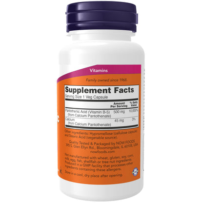NOW Foods Supplements, Pantothenic Acid (Vitamin B-5) 500 mg, B-Complex Vitamin, 100 Capsules