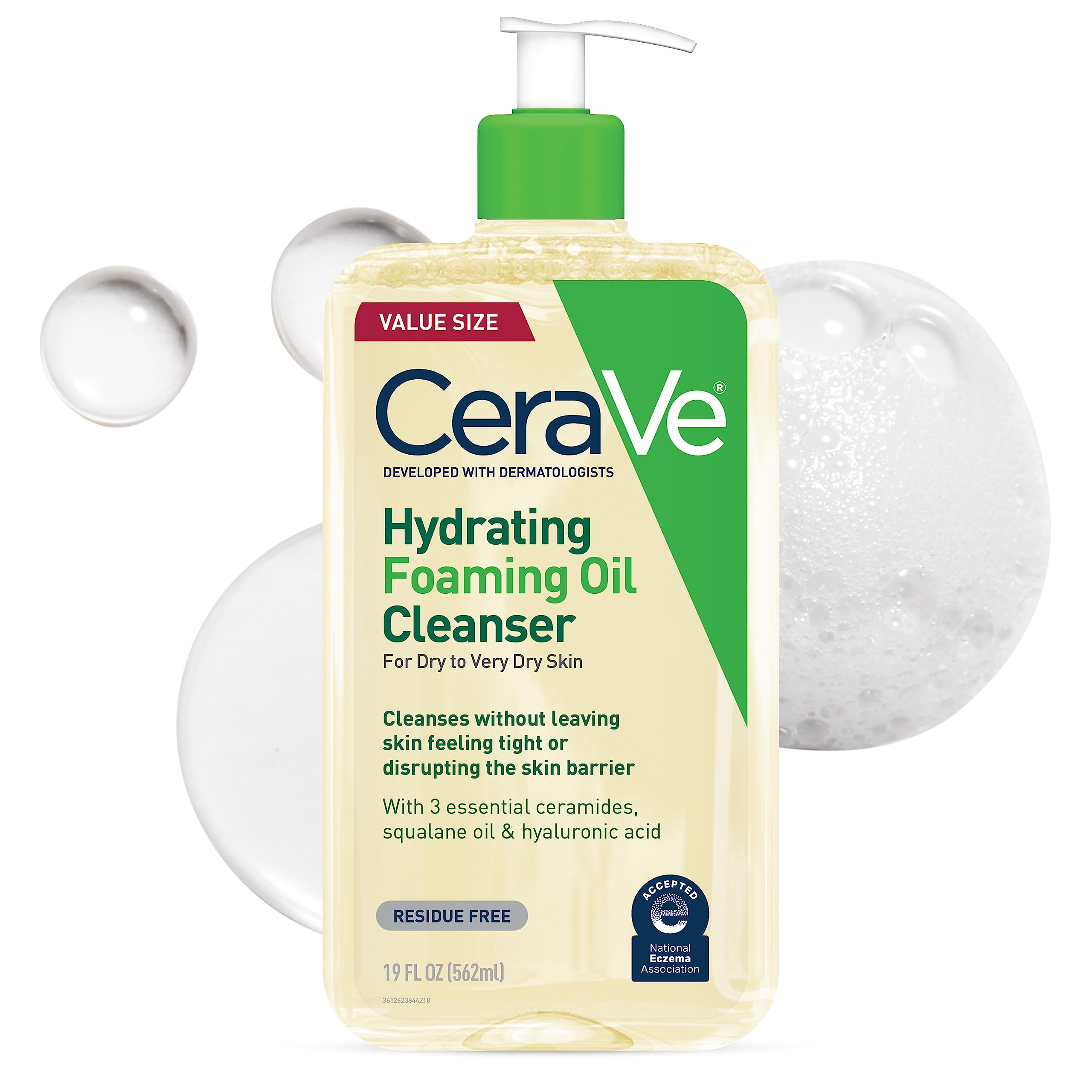 CeraVe Hydrating Foaming Oil Facial Cleanser with Hyaluronic Acid, 19oz