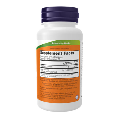 NOW Foods Supplements, Panax Ginseng (Root) 500 mg, Adaptogenic Herb*, 100 Veg Capsules