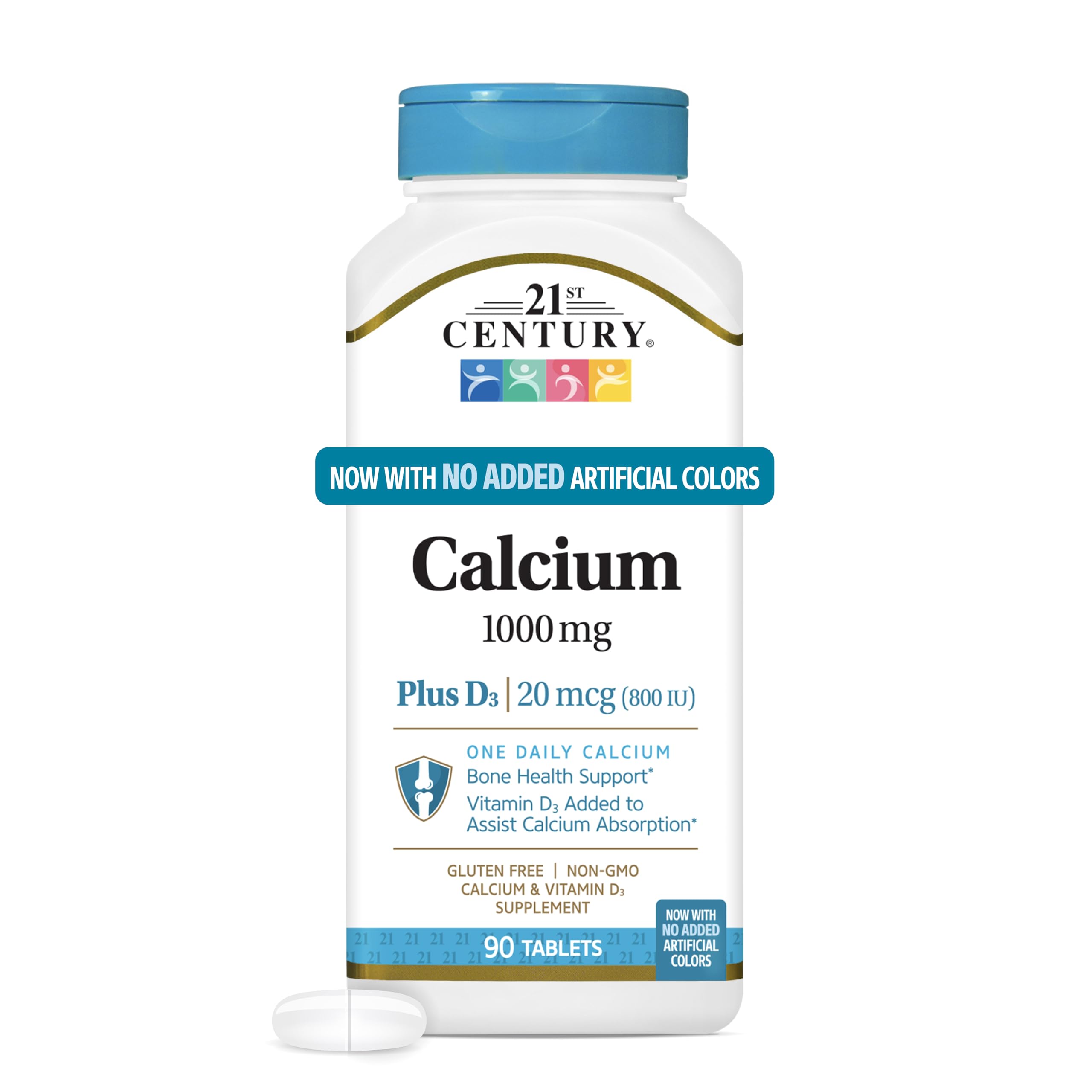 21st Century Calcium 1000mg Plus D3 Tablets, Bone Health, 90 Count