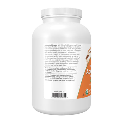 NOW Foods Supplements, Acacia Pure Powder, Certified Organic, Highly Soluble, Mixes Easily, Intestinal Health*, 12-Ounce