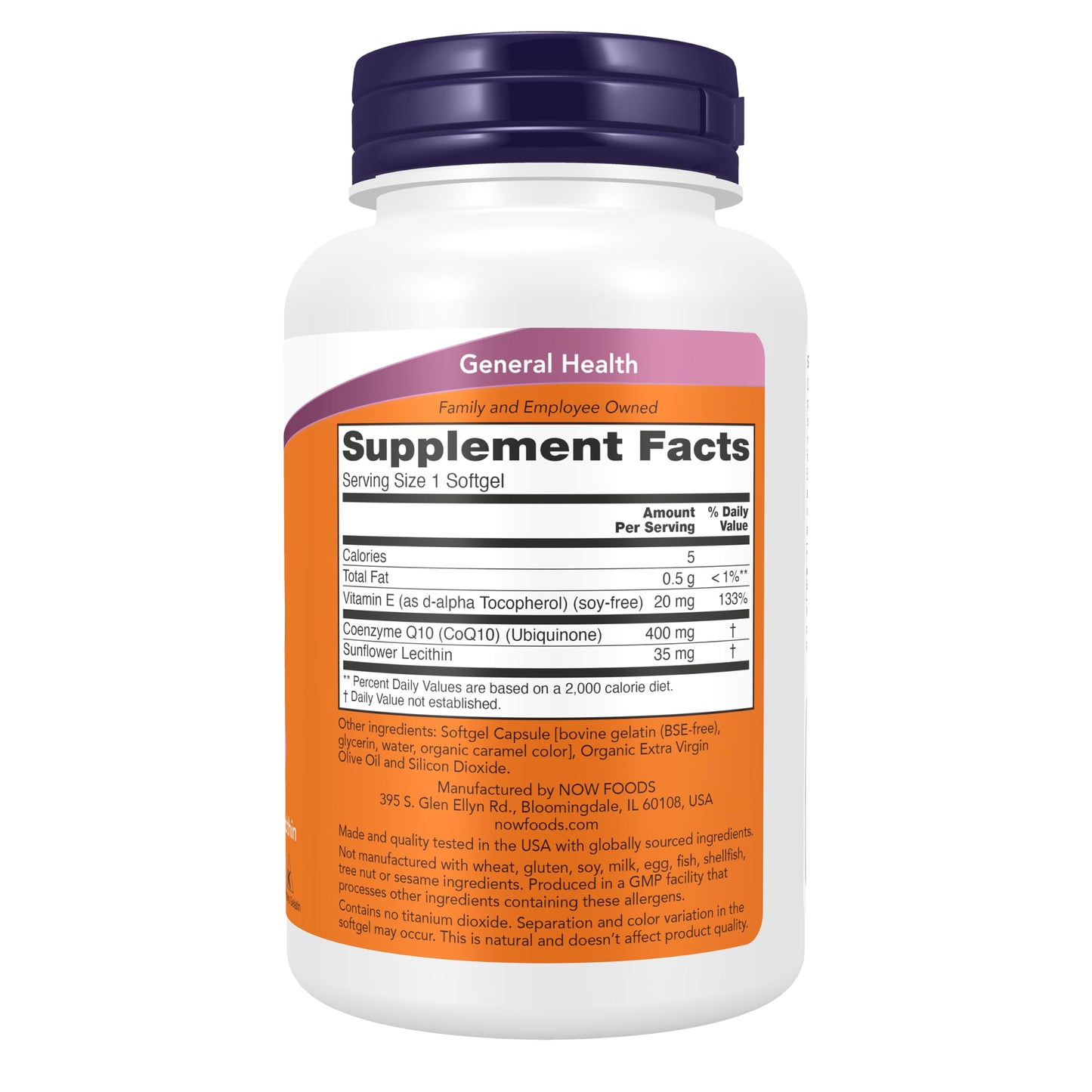 NOW Foods Supplements, CoQ10 400 mg, Pharmaceutical Grade, All-Trans Form produced by Fermentation, 60 Softgels