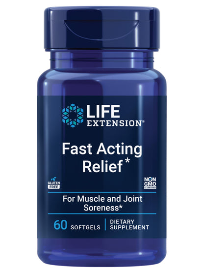 Life Extension Fast Acting Relief, Black Sesame Seeds, Turmeric, Boswellia, Joint Support Supplement, Quick Relief for discomfort in Bones, Joints & Muscles, Gluten-Free, Non-GMO, 60 softgels