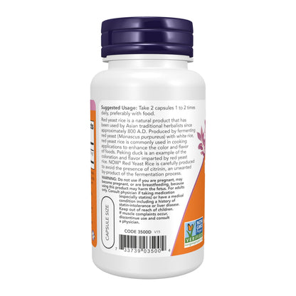 NOW Foods Supplements, Red Yeast Rice 600 mg, Made with Organic Red Yeast Rice, 60 Veg Capsules