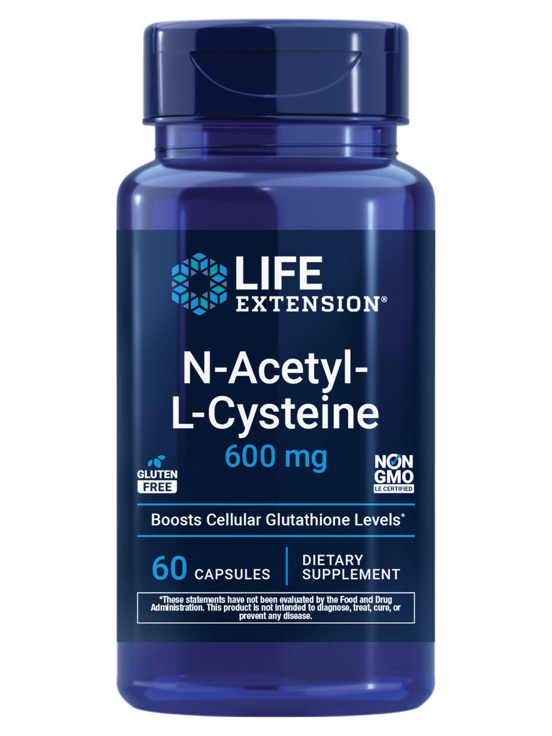 Life Extension N-Acetyl-L-Cysteine (NAC), Immune, Respiratory, Liver Health, NAC 600 mg, Potent antioxidant Support, Free-radicals, Easy to Absorb, 60 Capsules