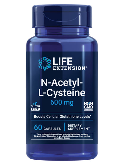 Life Extension N-Acetyl-L-Cysteine (NAC), Immune, Respiratory, Liver Health, NAC 600 mg, Potent antioxidant Support, Free-radicals, Easy to Absorb, 60 Capsules