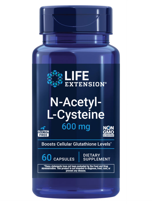 Life Extension N-Acetyl-L-Cysteine (NAC), Immune, Respiratory, Liver Health, NAC 600 mg, Potent antioxidant Support, Free-radicals, Easy to Absorb, 60 Capsules
