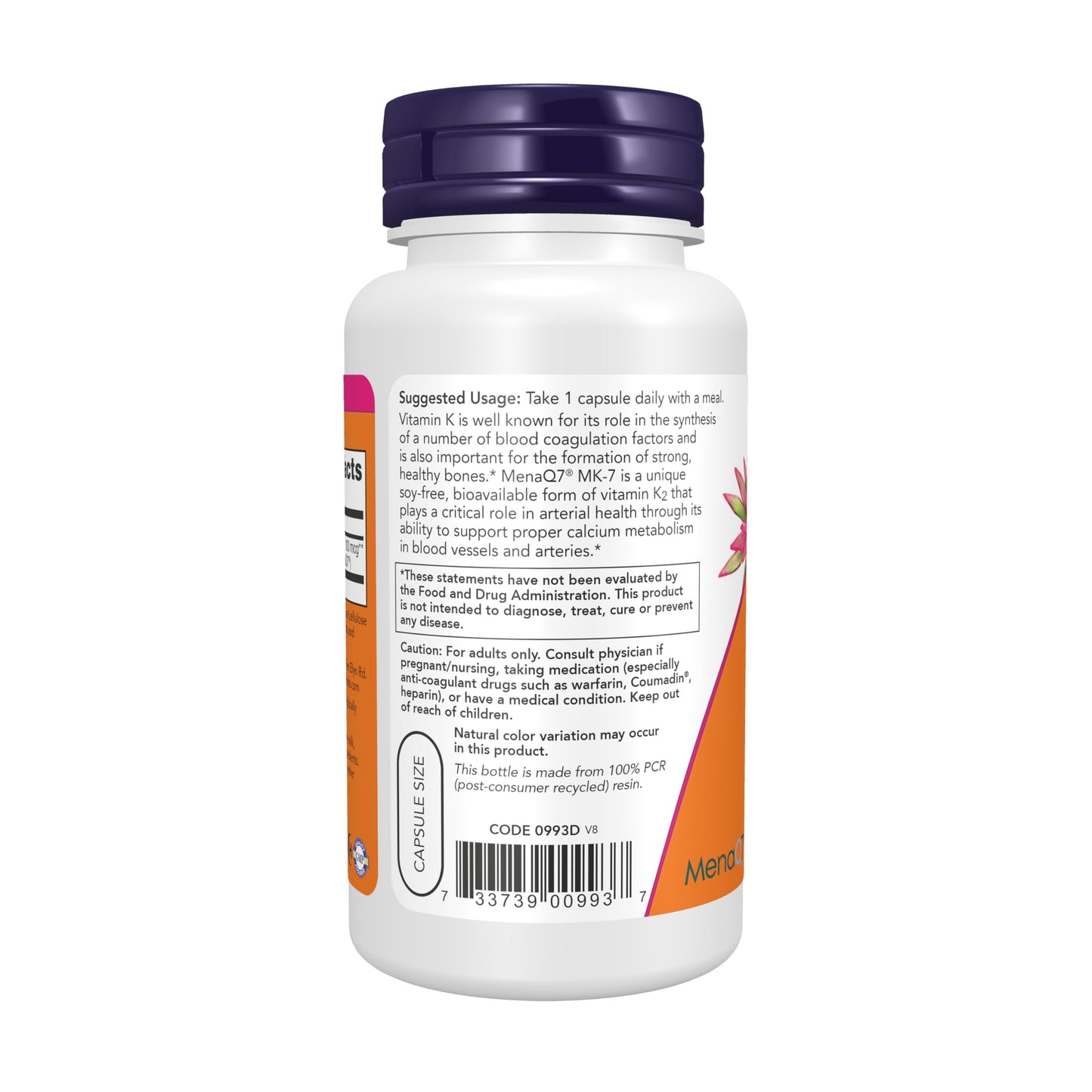NOW Foods Supplements, MK-7 Vitamin K-2 100 mcg, Cardiovascular Support*, Supports Bone Health*, 120 Veg Capsules
