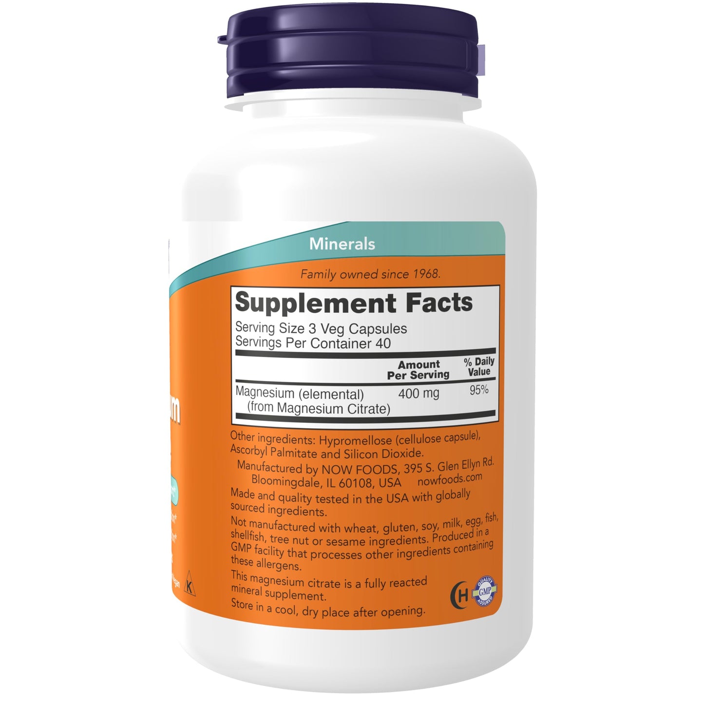 NOW Supplements, Magnesium Citrate, Enzyme Function*, Nervous System Support*, 120 Veg Capsules