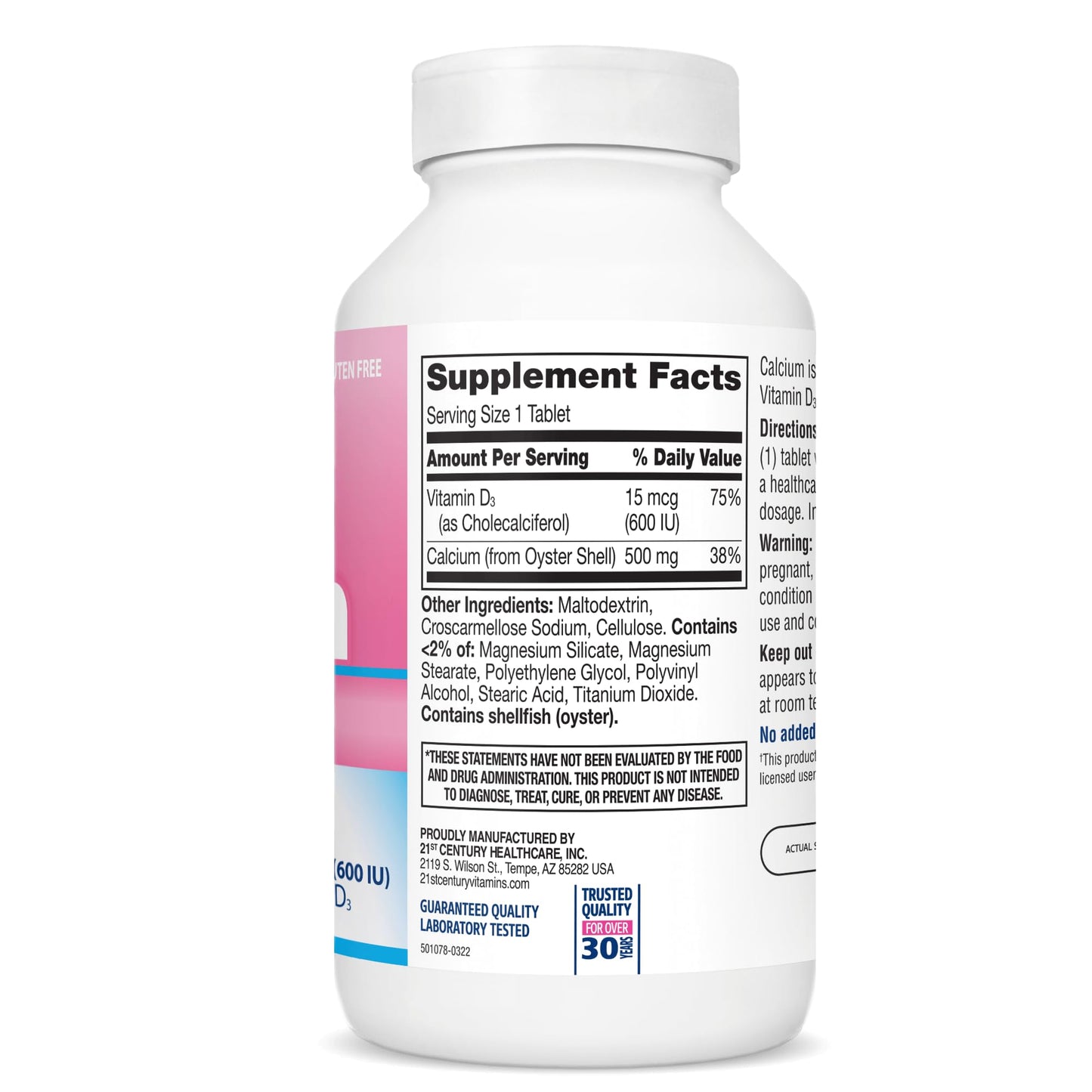 21st Century Calcium 500 Plus Extra D3 Caplets, Bone Health, 400 Count
